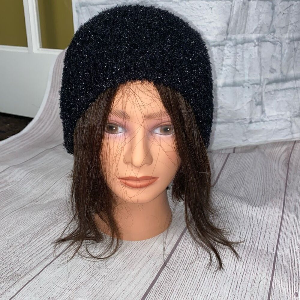 Casual corner winter beanie hat black shimmer one size